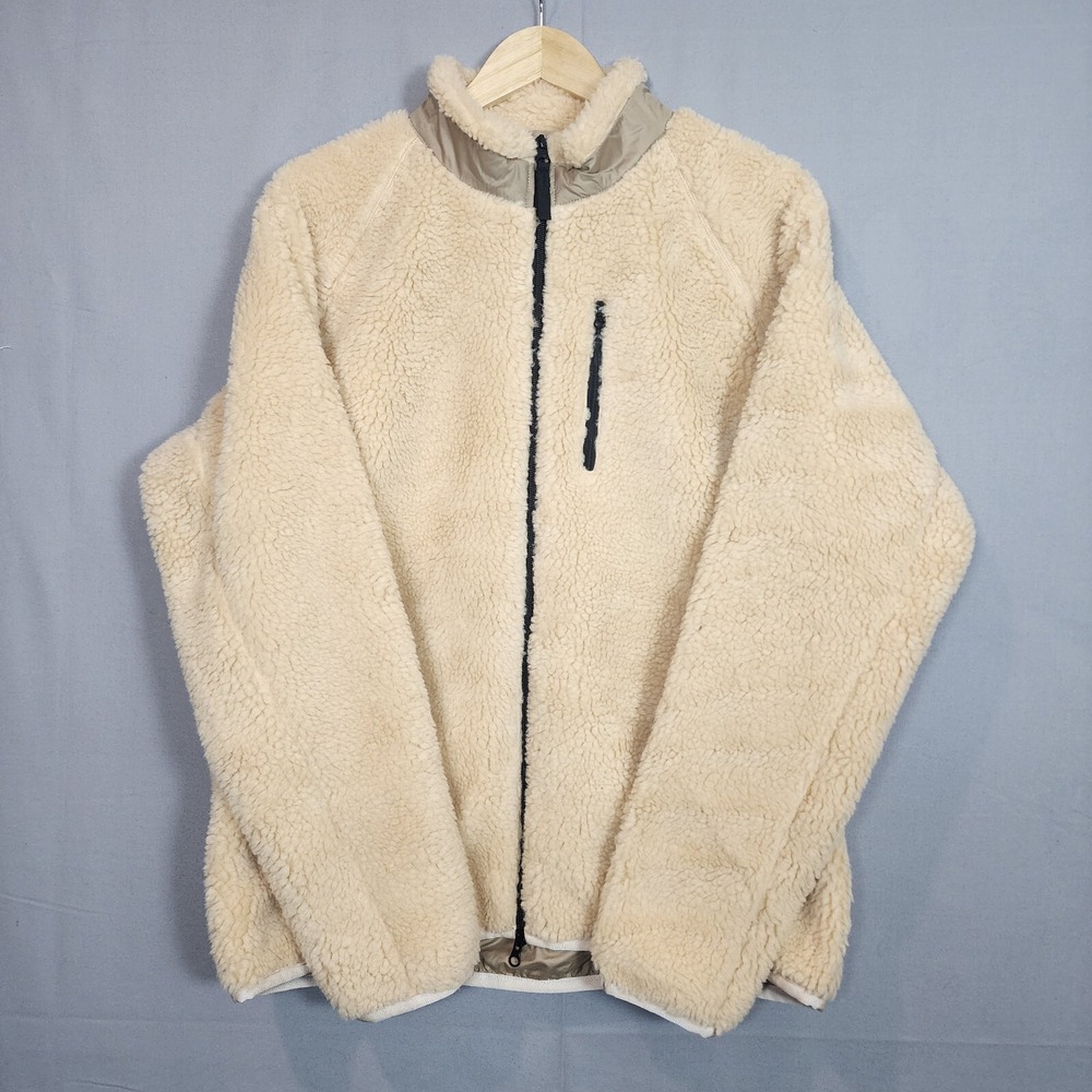 Everlane ReNew Fleece Jacket Cream Sherpa Full Zip Mens Large NWOT
